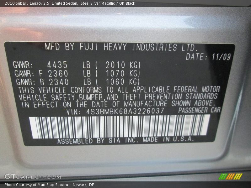 Steel Silver Metallic / Off Black 2010 Subaru Legacy 2.5i Limited Sedan