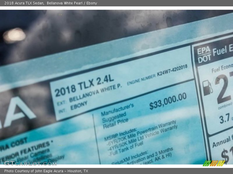 Bellanova White Pearl / Ebony 2018 Acura TLX Sedan