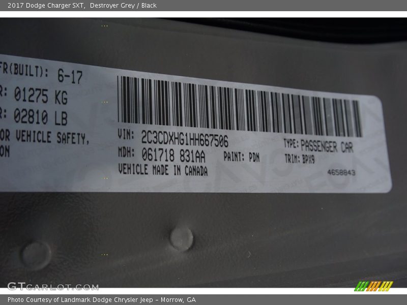 Destroyer Grey / Black 2017 Dodge Charger SXT