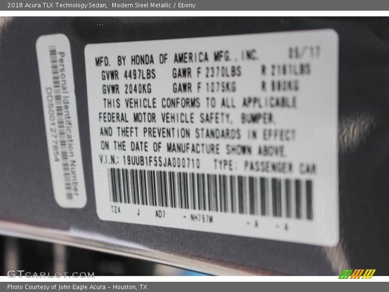Modern Steel Metallic / Ebony 2018 Acura TLX Technology Sedan