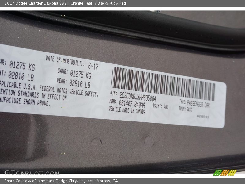Granite Pearl / Black/Ruby Red 2017 Dodge Charger Daytona 392