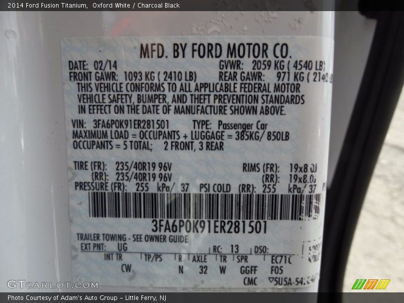 Oxford White / Charcoal Black 2014 Ford Fusion Titanium