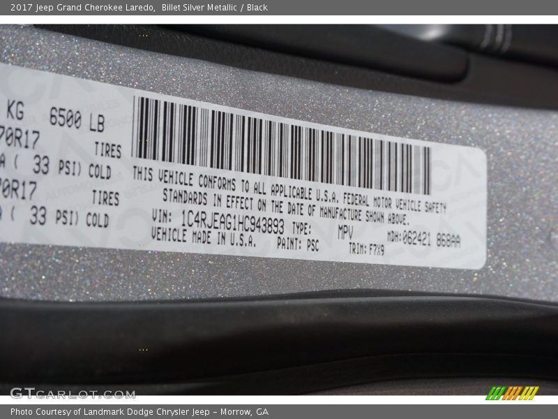 Billet Silver Metallic / Black 2017 Jeep Grand Cherokee Laredo