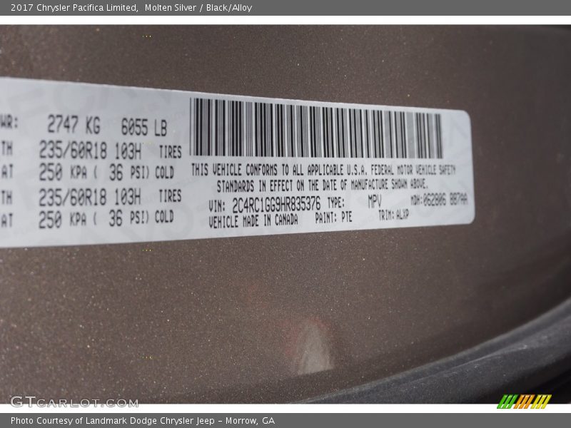 Molten Silver / Black/Alloy 2017 Chrysler Pacifica Limited