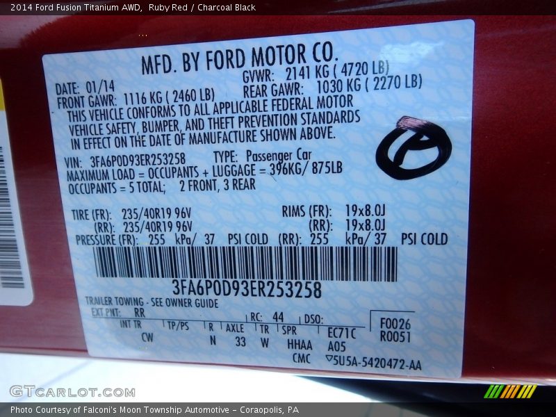 Ruby Red / Charcoal Black 2014 Ford Fusion Titanium AWD