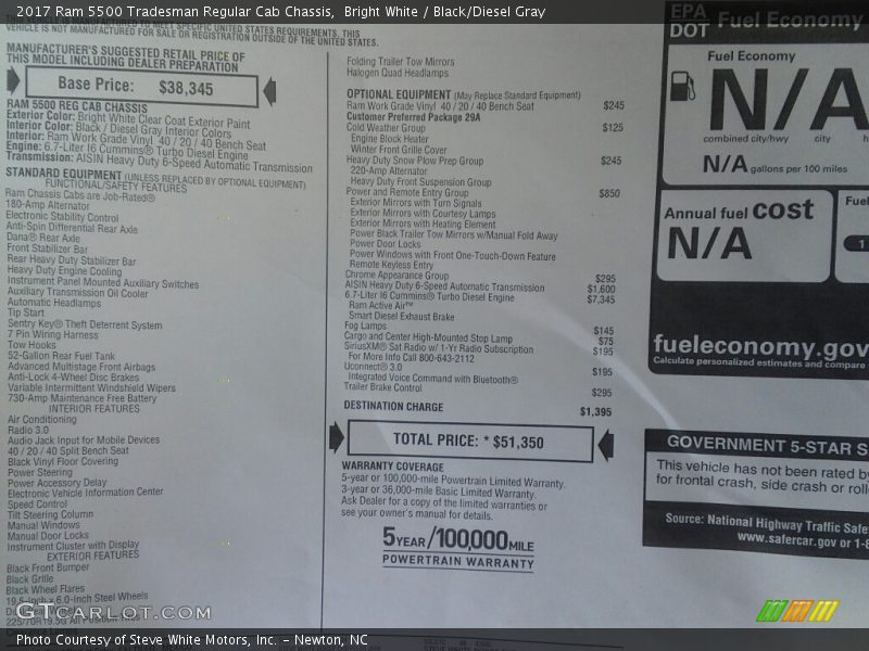 Bright White / Black/Diesel Gray 2017 Ram 5500 Tradesman Regular Cab Chassis