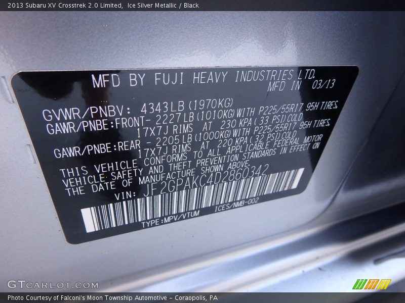 Ice Silver Metallic / Black 2013 Subaru XV Crosstrek 2.0 Limited
