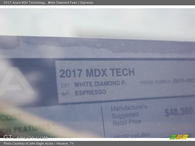 White Diamond Pearl / Espresso 2017 Acura MDX Technology