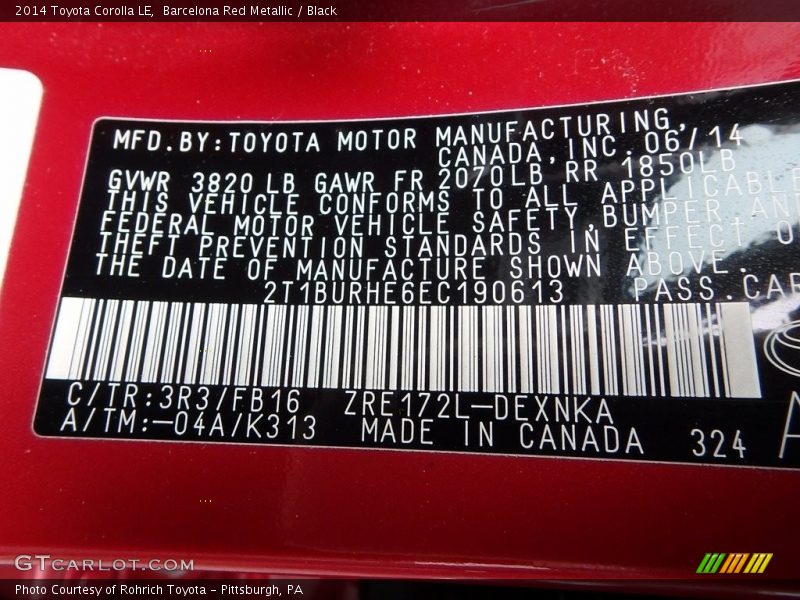 Barcelona Red Metallic / Black 2014 Toyota Corolla LE