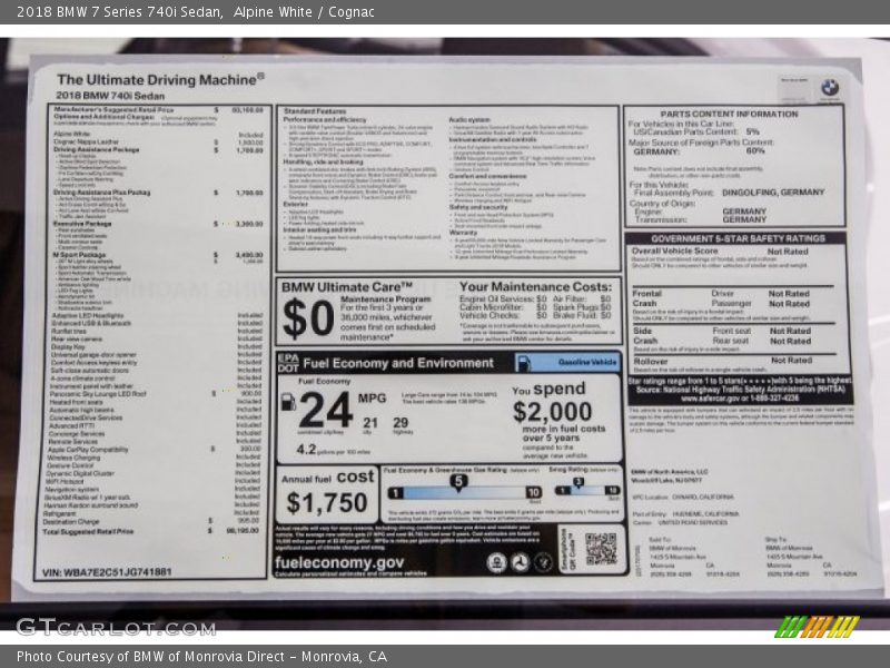 Alpine White / Cognac 2018 BMW 7 Series 740i Sedan
