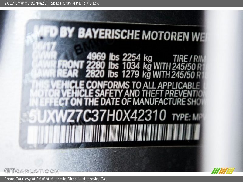 Space Gray Metallic / Black 2017 BMW X3 sDrive28i