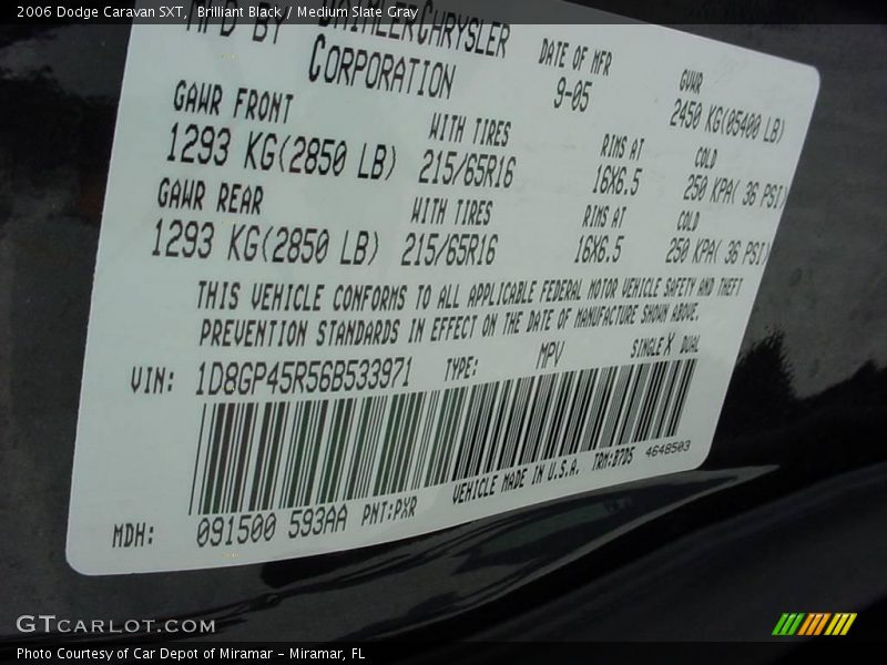 Brilliant Black / Medium Slate Gray 2006 Dodge Caravan SXT