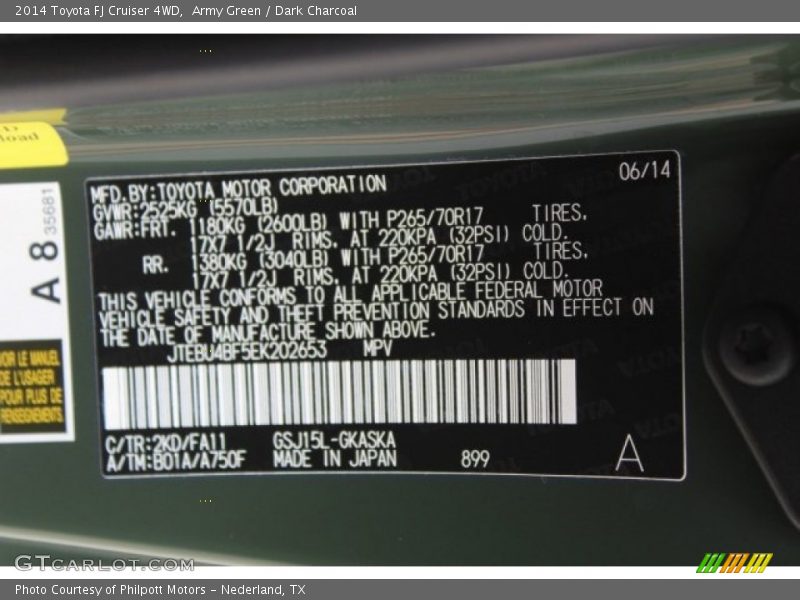 Army Green / Dark Charcoal 2014 Toyota FJ Cruiser 4WD