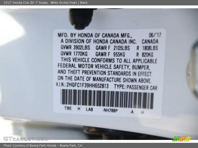 White Orchid Pearl / Black 2017 Honda Civic EX-T Sedan