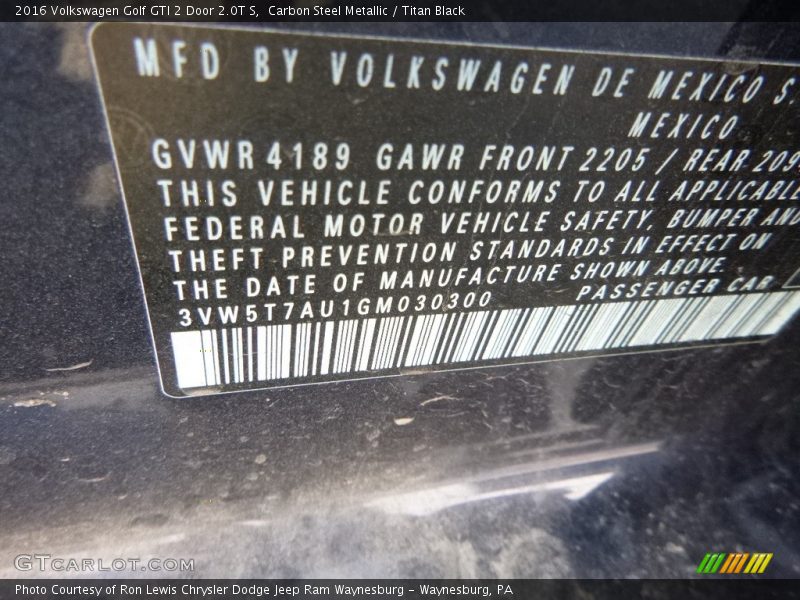 Carbon Steel Metallic / Titan Black 2016 Volkswagen Golf GTI 2 Door 2.0T S