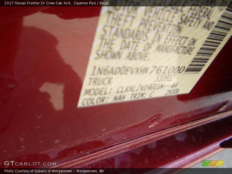 Cayenne Red / Beige 2017 Nissan Frontier SV Crew Cab 4x4