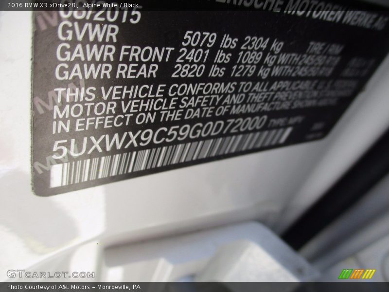 Alpine White / Black 2016 BMW X3 xDrive28i