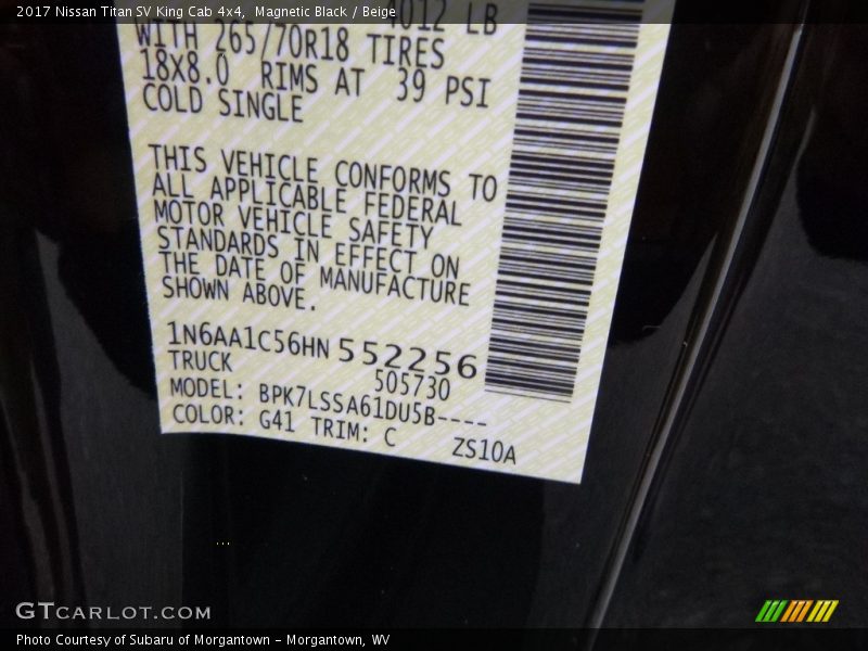 Magnetic Black / Beige 2017 Nissan Titan SV King Cab 4x4