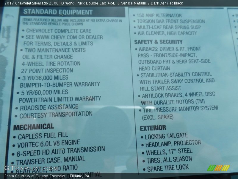 Silver Ice Metallic / Dark Ash/Jet Black 2017 Chevrolet Silverado 2500HD Work Truck Double Cab 4x4