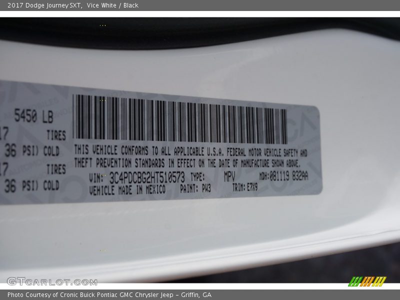 Vice White / Black 2017 Dodge Journey SXT