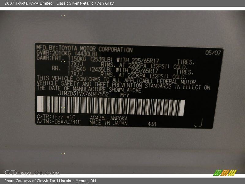 Classic Silver Metallic / Ash Gray 2007 Toyota RAV4 Limited