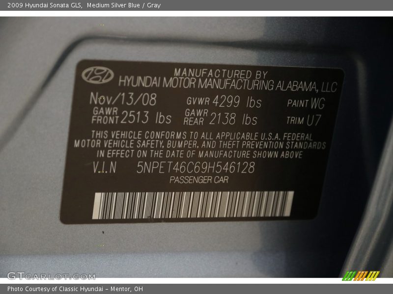 Medium Silver Blue / Gray 2009 Hyundai Sonata GLS