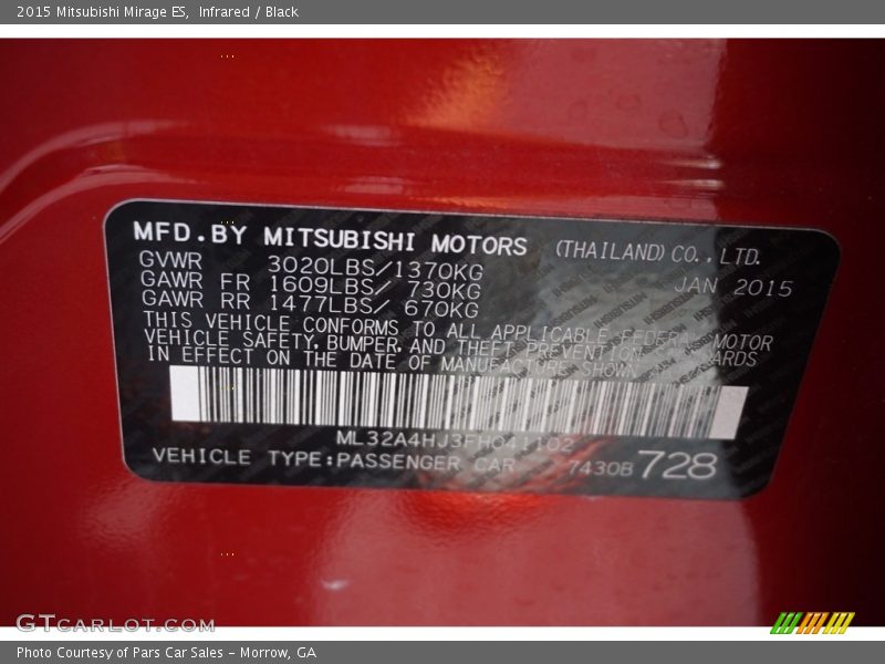 Infrared / Black 2015 Mitsubishi Mirage ES