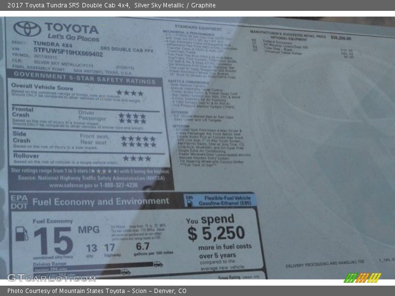 Silver Sky Metallic / Graphite 2017 Toyota Tundra SR5 Double Cab 4x4