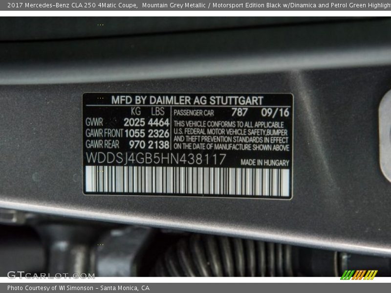 2017 CLA 250 4Matic Coupe Mountain Grey Metallic Color Code 787