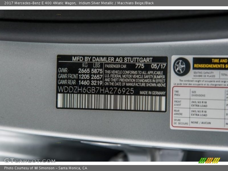 Iridium Silver Metallic / Macchiato Beige/Black 2017 Mercedes-Benz E 400 4Matic Wagon