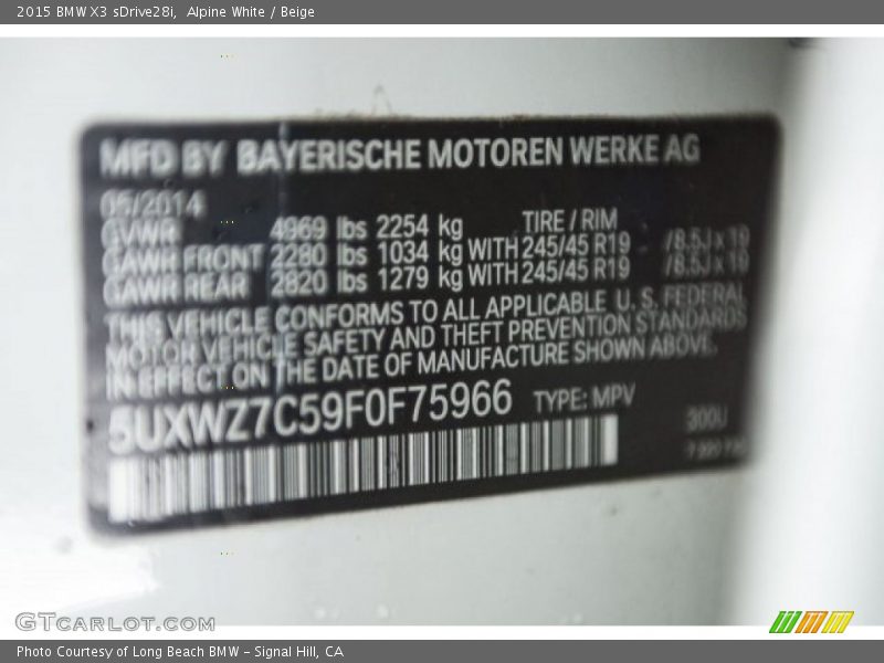 Alpine White / Beige 2015 BMW X3 sDrive28i