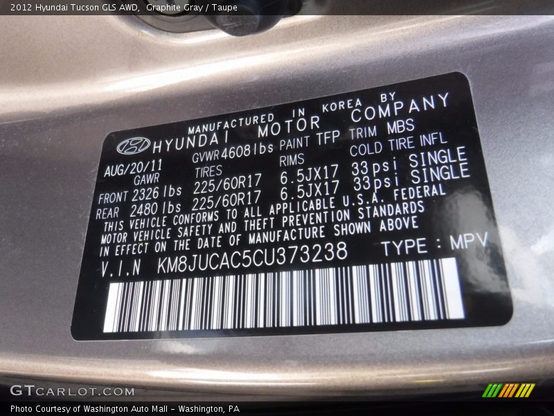 Graphite Gray / Taupe 2012 Hyundai Tucson GLS AWD