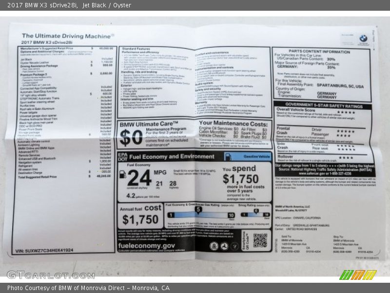 Jet Black / Oyster 2017 BMW X3 sDrive28i