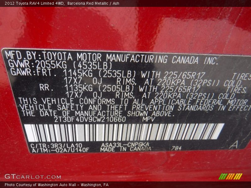 Barcelona Red Metallic / Ash 2012 Toyota RAV4 Limited 4WD