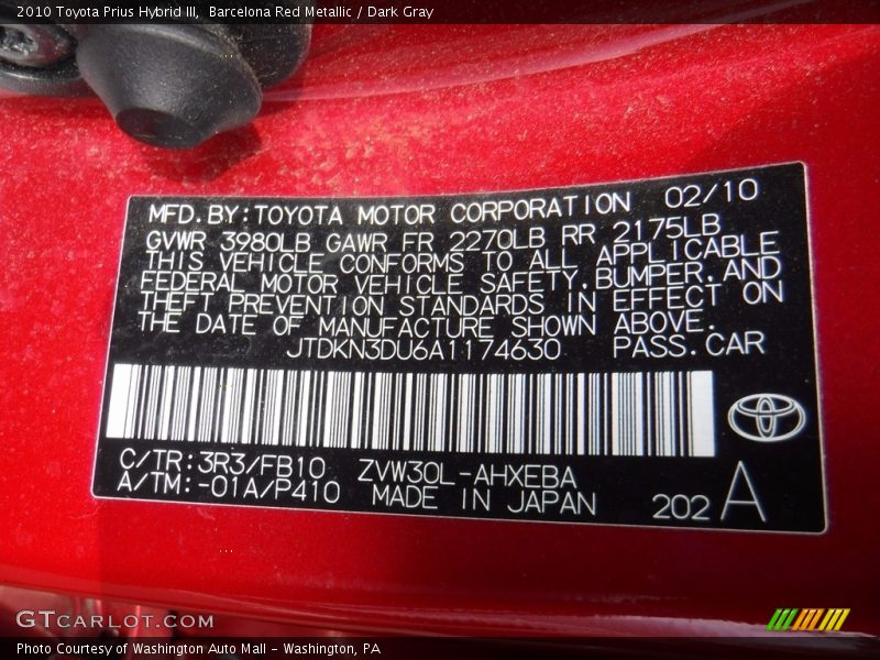 Barcelona Red Metallic / Dark Gray 2010 Toyota Prius Hybrid III