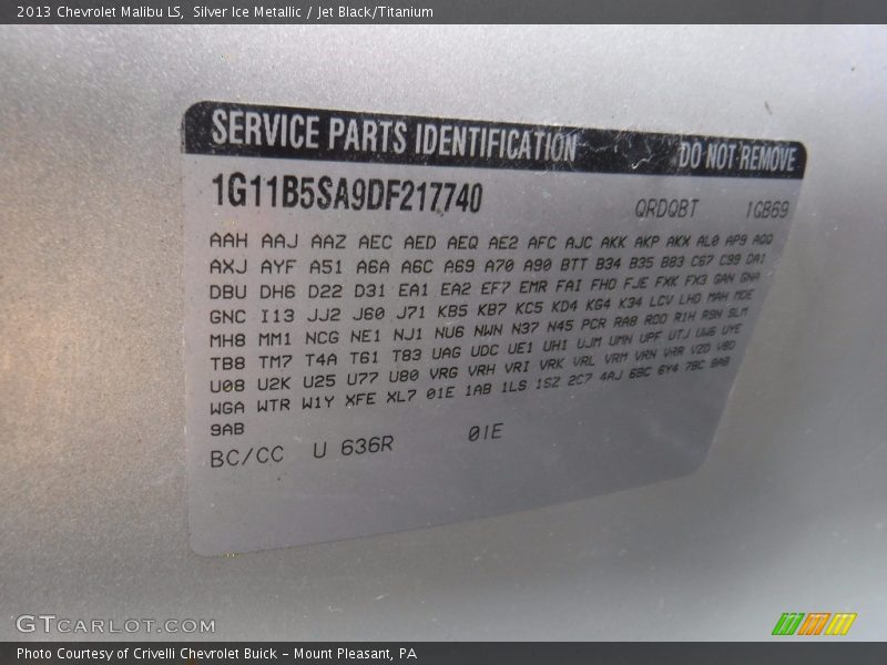 Silver Ice Metallic / Jet Black/Titanium 2013 Chevrolet Malibu LS