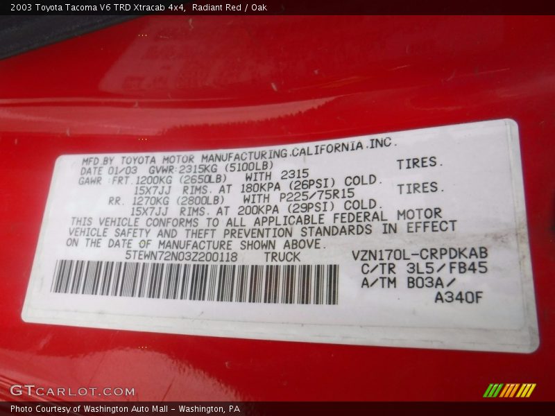 Radiant Red / Oak 2003 Toyota Tacoma V6 TRD Xtracab 4x4