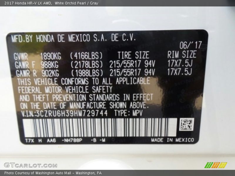 White Orchid Pearl / Gray 2017 Honda HR-V LX AWD
