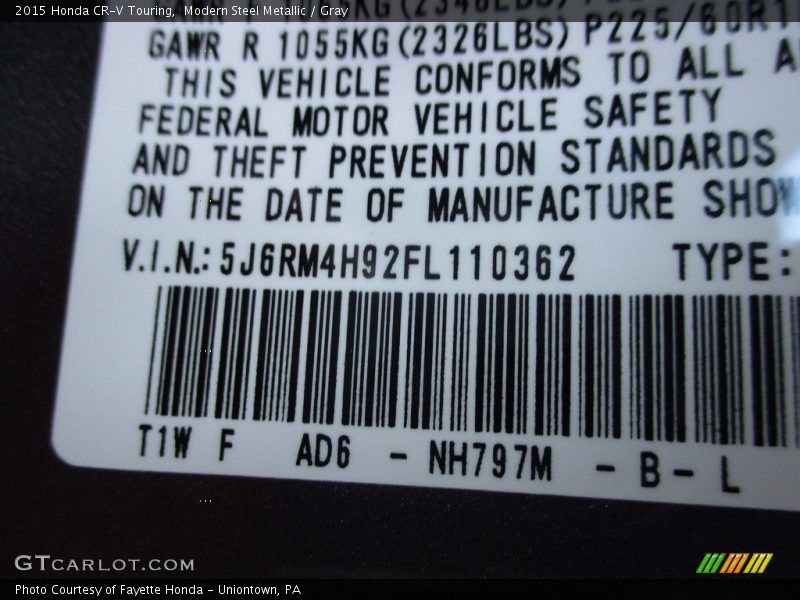 Modern Steel Metallic / Gray 2015 Honda CR-V Touring