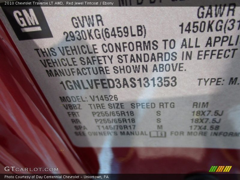 Red Jewel Tintcoat / Ebony 2010 Chevrolet Traverse LT AWD