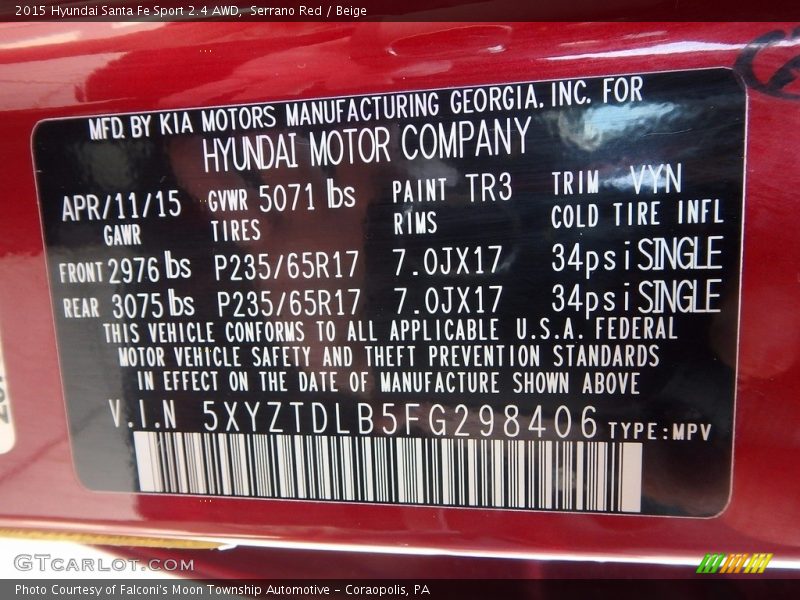Serrano Red / Beige 2015 Hyundai Santa Fe Sport 2.4 AWD