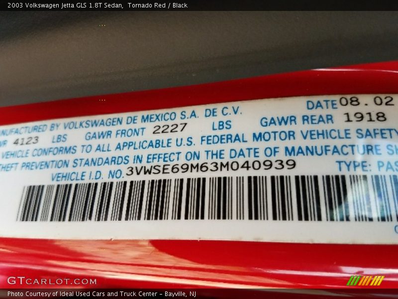 Tornado Red / Black 2003 Volkswagen Jetta GLS 1.8T Sedan