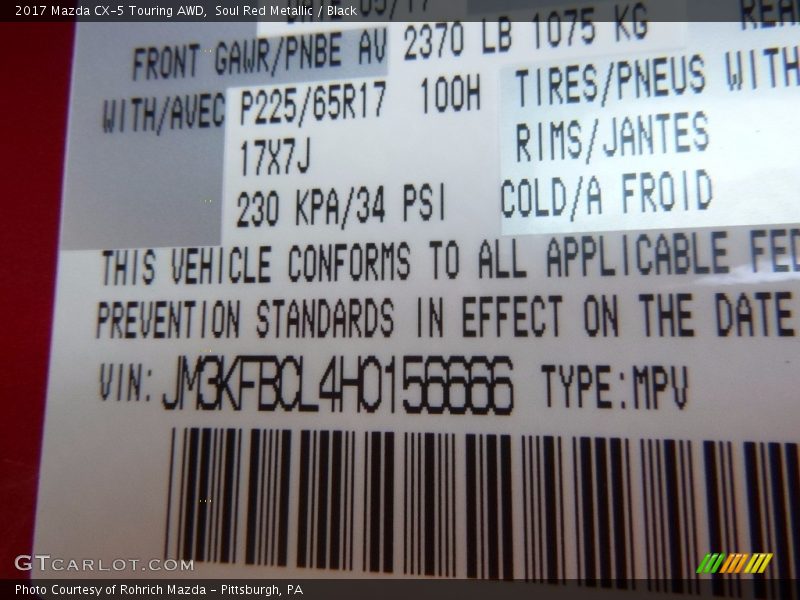 Soul Red Metallic / Black 2017 Mazda CX-5 Touring AWD
