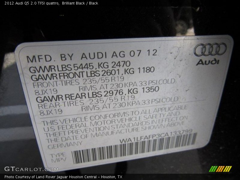 Brilliant Black / Black 2012 Audi Q5 2.0 TFSI quattro