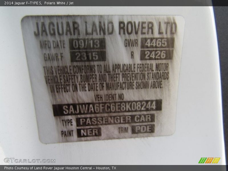 Polaris White / Jet 2014 Jaguar F-TYPE S