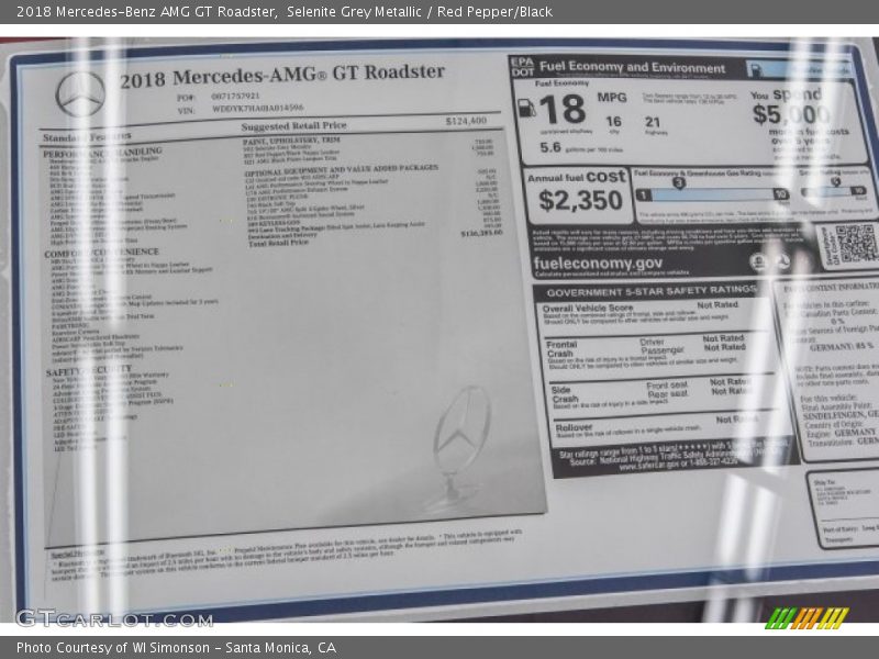  2018 AMG GT Roadster Window Sticker