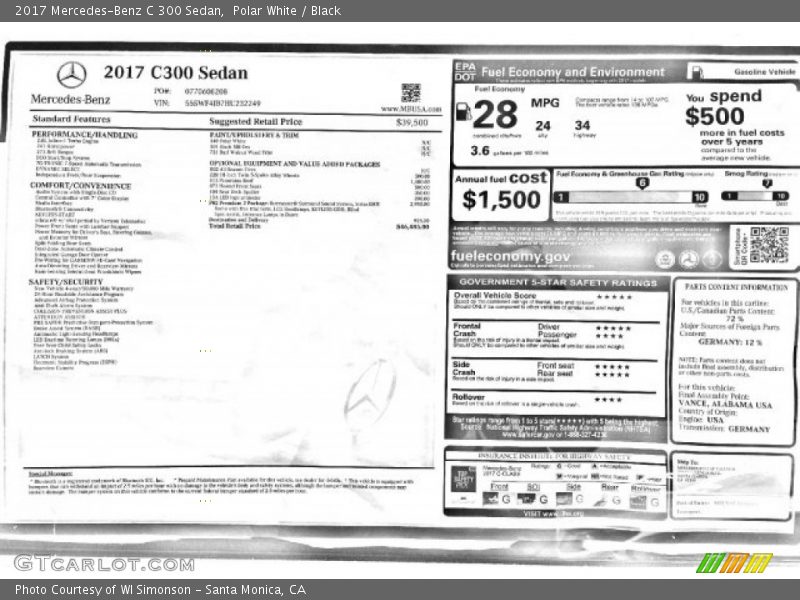 Polar White / Black 2017 Mercedes-Benz C 300 Sedan