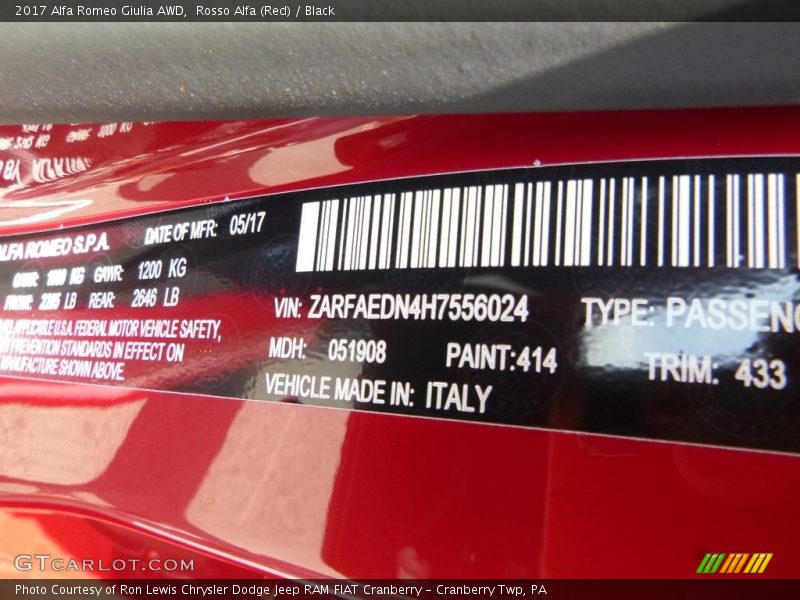 Rosso Alfa (Red) / Black 2017 Alfa Romeo Giulia AWD