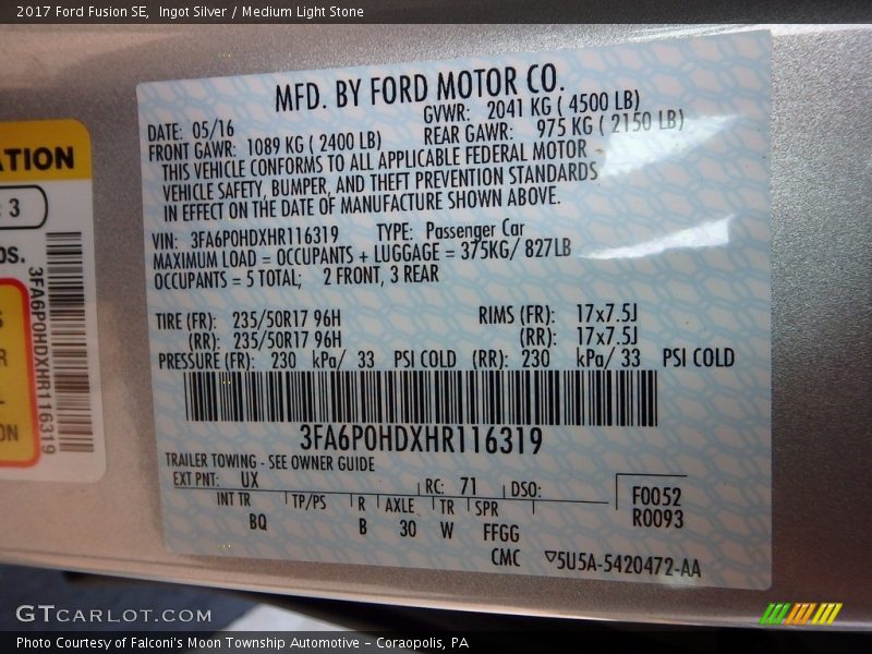 Ingot Silver / Medium Light Stone 2017 Ford Fusion SE