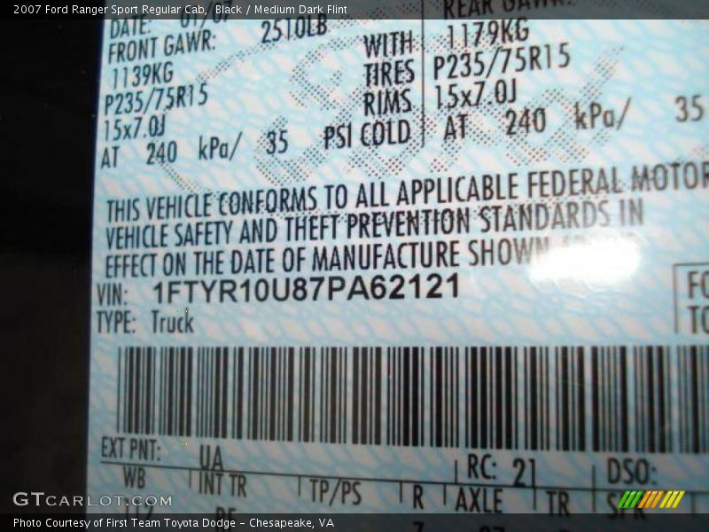 Black / Medium Dark Flint 2007 Ford Ranger Sport Regular Cab
